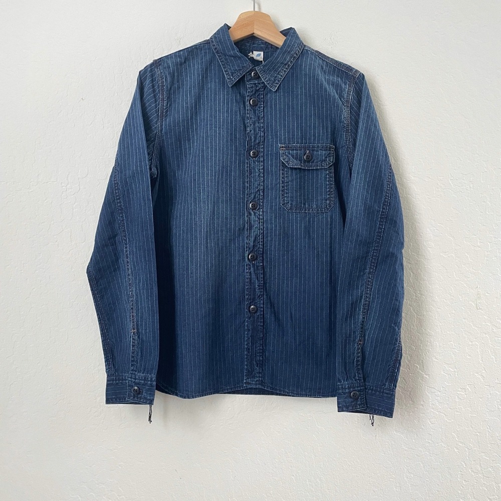 NWT Pure Blue Japan 2206 Pinstripe Indigo Cotton Work Shirt Size 3 Med Large